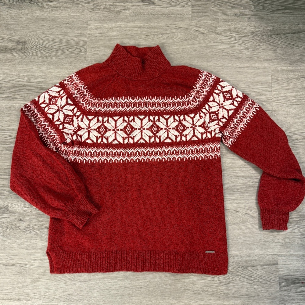 Abercrombie & Fitch Red and White Turtleneck Sweater Men’s L, so soft, like new